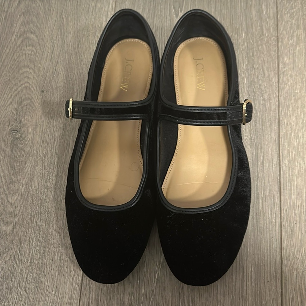 J Crew Mary Jane’s Velvet with leather lining Black 8-1/2